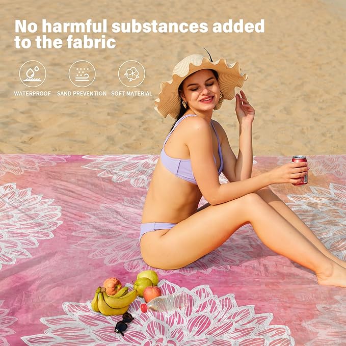 Famstar Beach Blanket Oversized Extra Large 78" X 81",Waterproof Sandproof Beach Blanket 1-7 Adults Lightweight Durable for Travel Camping Hiking Picnic