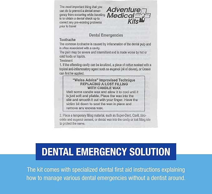 Adventure Medical Kits Dental Medic Kit - Travel Dental Kit for Emergency Tooth Care - Includes Orasol Gel, Tural Tea, Temporary Cavity Filling & More