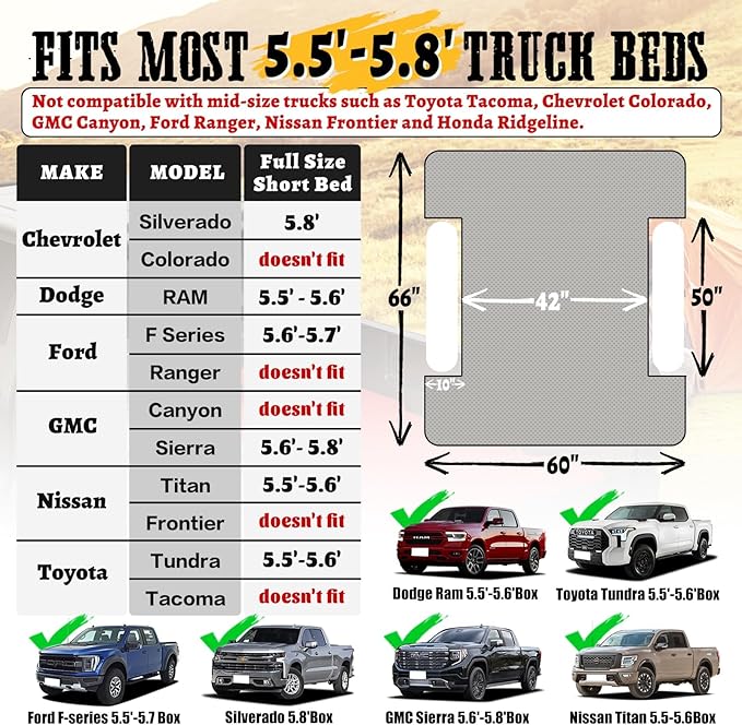 Umbrauto Air Mattress for 5-5.8 ft Full-Size Short Beds, Inflatable Truck Tent Airbed with Pump, Pickup Camper Air Bed for Camping