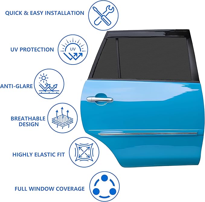 Car Window Shades, 2 Pack Stretchy Mesh Window Screen Car Sun Shade – Car Window Covers for Camping, UV Protection Heat Block, Privacy Window Cover for Car & SUV (Rear Windows)