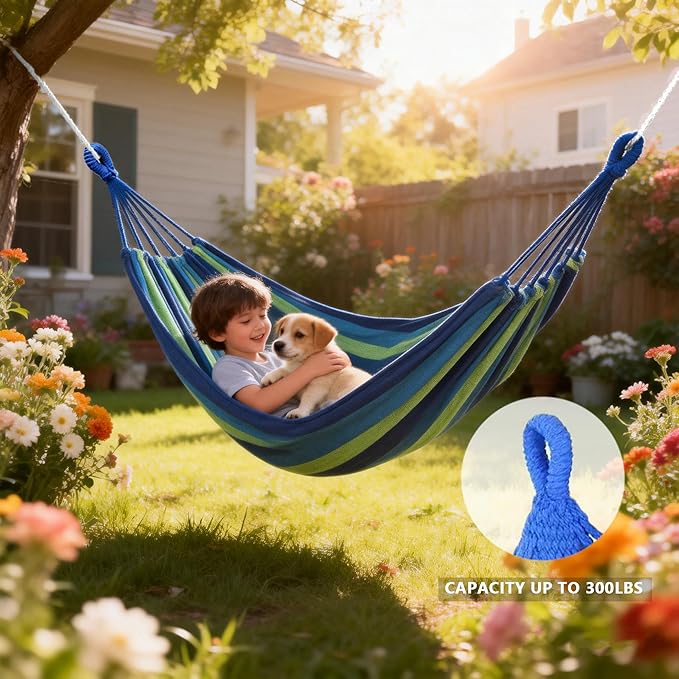 Outdoor Garden Camping Hammock, Portable Hammock for Patio Yard Garden Backyard Porch Travel, 300 Lbs Maximum Weight Capacity
