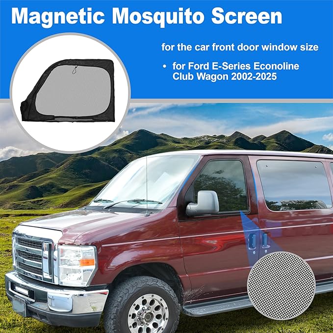 Magnetic Mosquito Screen for Front Door for Ford E-Series Econoline Club Wagon 02-25 47x31in Van Front Side Window Anti Mosquito Net Nylon Mesh for Camping Fishing Field 1 Pair