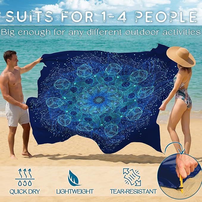 BYDOLL Beach Blanket 78''X81'' Waterproof Sandproof Suits1-4 Adults Oversized Lightweight Large Blanket Picnic Mat for Beach Sand Free Travel Camping Hiking Picnic