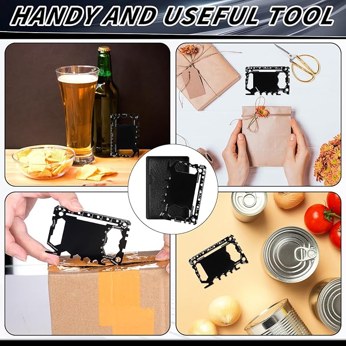 Cholemy 12 Pcs Credit Card Wallet Multitool 46 in 1 Metal Stainless Steel Survival Pocket Tool Multipurpose Bottle Opener Bulk for Men Christmas Stocking Stuffer Gift(Black,Classic Style)