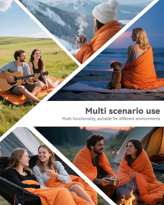 Camping Blanket Ultralight, 3 Season Waterproof & Windproof, Packable Outdoor Blanket for Camping, Hiking, Backpacking, Hammock,Stadium, Picnics（Orange）