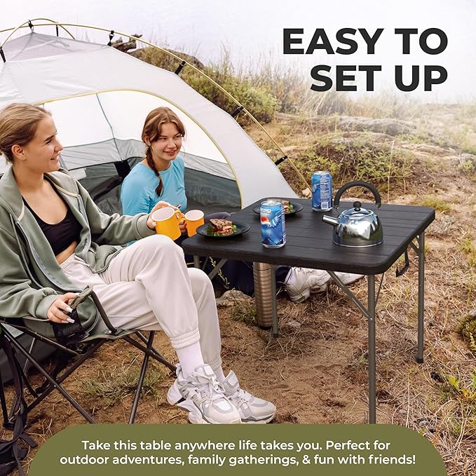 Our Modern Space 34" Square Foldable Table with Built in Handle & Steel Legs | Heavy Duty Portable | Perfect for Party, Dining, Wedding, Events, Picnic Indoor, Outdoor, Camping, Utility, Temporary