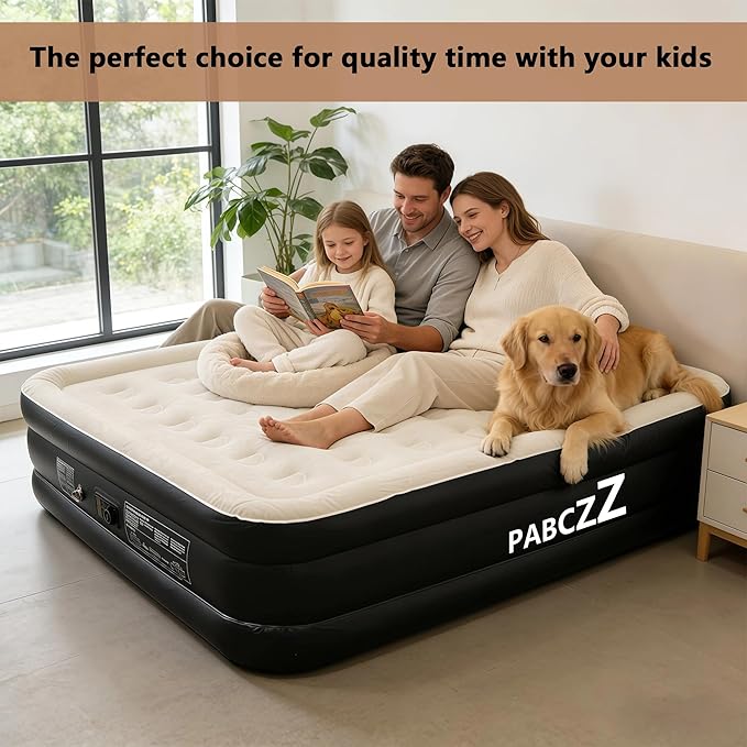 King Size air Mattress – 18-Inch Thickened Inflatable Mattress for Camping, Home Use & Guest Accommodation, Comes with Storage Bag, Supports Up to 750 Pounds（Black）