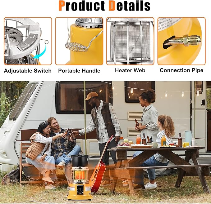 2 in 1 Propane Heater & Stove, 13000 BTU Portable Propane Heater with Handle, Outdoor Heater Gas Stove for Patio, Camping, Tent, Ice Fishing, Garage