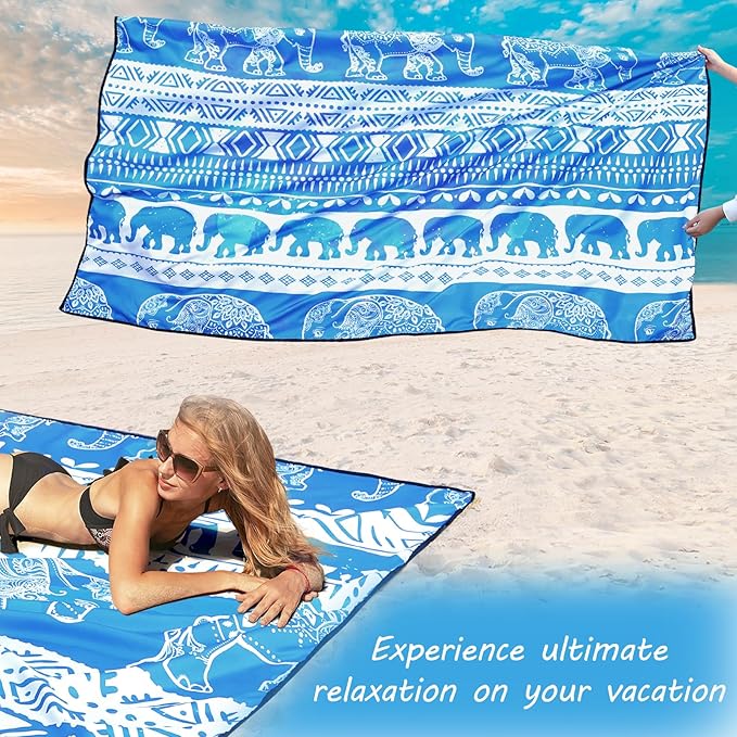 HIHOHO Beach Blanket Waterproof Sandproof Beach Mat for 1-8 Adults Quick Drying Durable Outdoor Picnic Mat for Beach Festival Travel Camping Hiking (Elephant-GC BL, 79"×83"(4 Person))