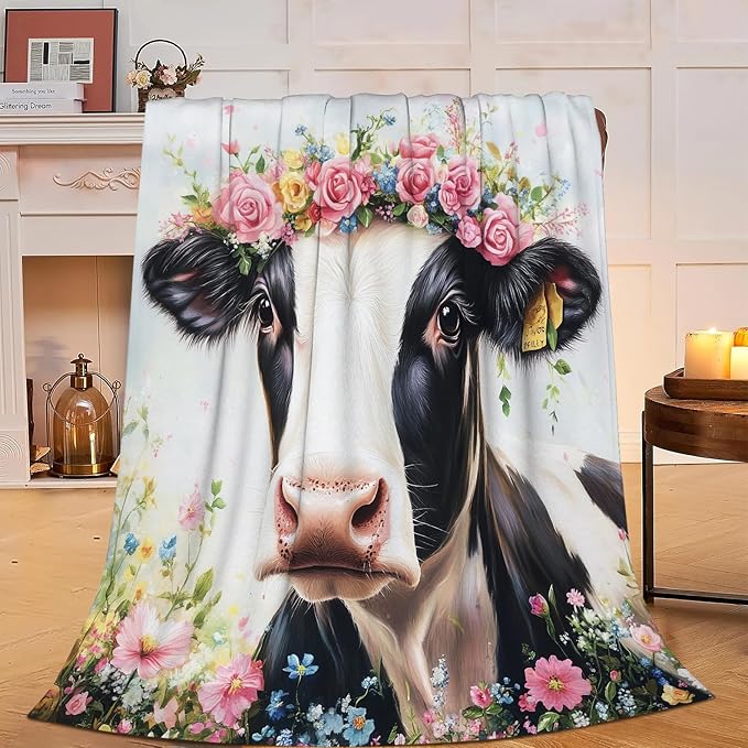 Cow Blanket Soft Warm Cute Cow Flannel Plush Throw Blanket Cozy Fluffy Cattle Animal Fleece Bedding Stuff Decor Blanket Gifts for Lover Girls Boys Kids Adults Women Bed Travel 30"x40"