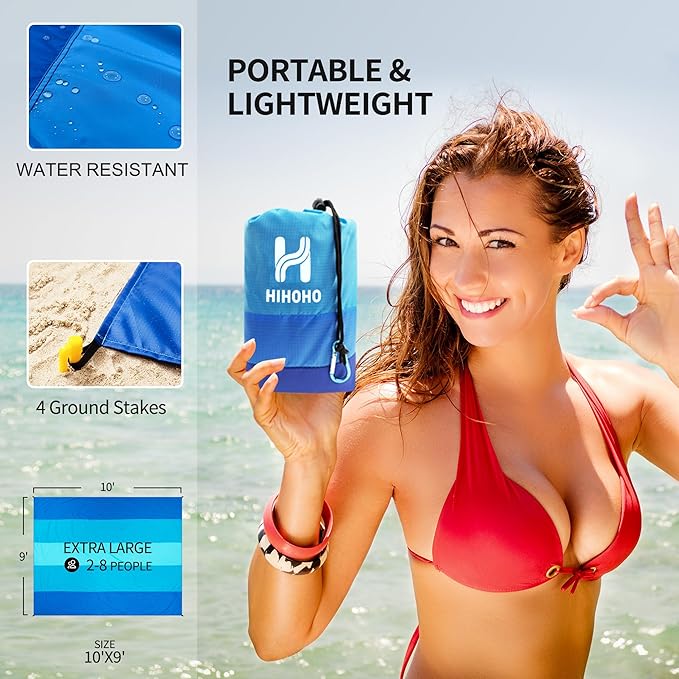 HIHOHO Beach Blanket Waterproof Sandproof Beach Mat for 1-8 Adults Quick Drying Durable Outdoor Picnic Mat for Beach Festival Travel Camping Hiking (BL-MIX5, 120"×108"(8 Person))