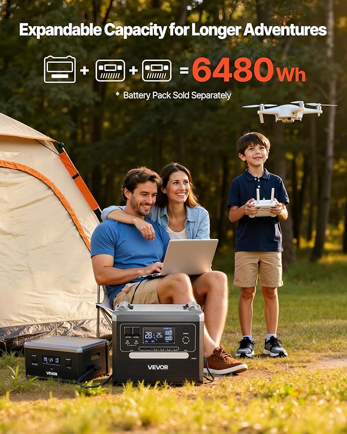 VEVOR Portable Power Station, 2400W Portable Solar Generator with 2PCS * 200W Foldable Solar Panels, 2160Wh Expandable LiFePO4 Battery Backup with 10 Output Ports for Home Backup Outdoor Camping RV