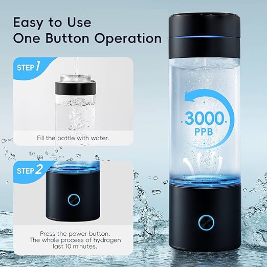 GasClub Hydrogen Water Bottle Generator, 4-in-1, 3000 PPB Portable Hydrogen Water Machine with SPE/PEM Technology, Rechargeable Hydrogen Water Ionizer Machine for Home, Office & Travel