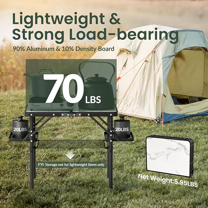Titanker Small Camping Table Foldable 2ft, Folding Picnic Table with Side Racks, Folding Camp Table Portable Beach Table, Car Camping Essentials, Sturdy Light Aluminum, Gift for Father Husband