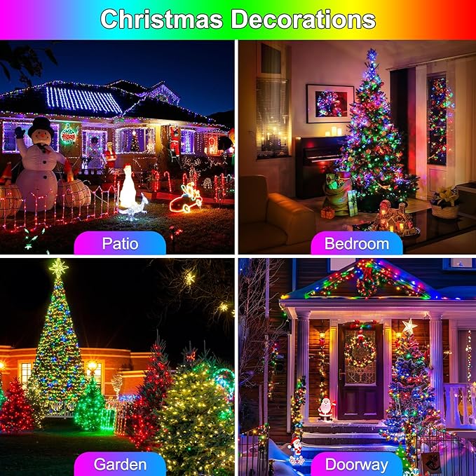 200FT 600LED Christmas Lights Plug in,Outdoor Indoor Waterproof Fairy Lights with Timer and 8 Modes, Christmas Tree Lights for Garden Party Wedding Decoration(Multi Color)