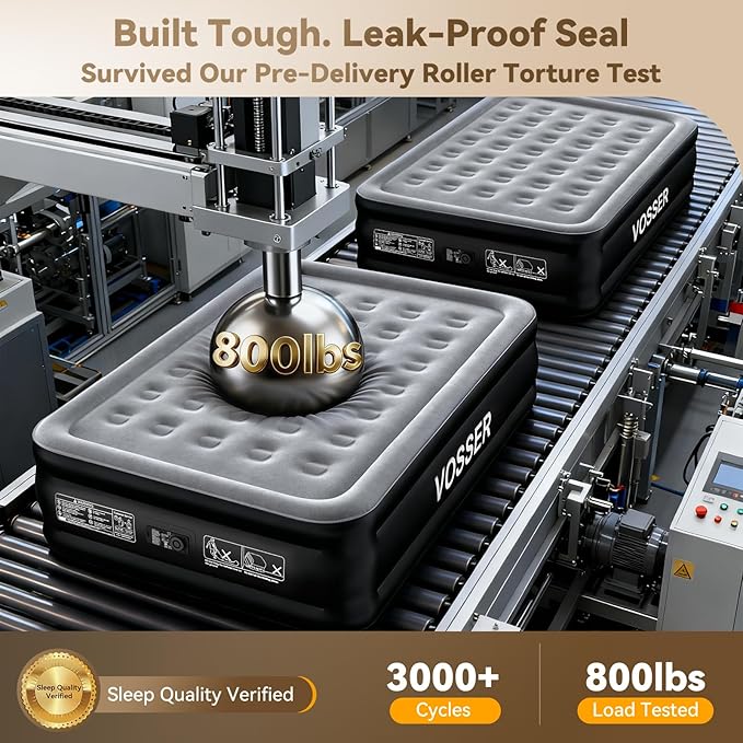 VOSSER Air Mattress Queen with Built in Pump,Updated Blow Up Mattress in 3 Mins,18'' Raised Self Inflatable Mattress,Portable Airbed for Home,Floor&Camping,Queen Size Air Matress for Adults,660LB Max