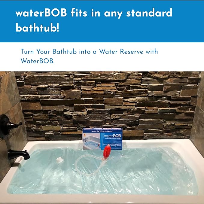 waterBOB Bathtub Emergency Water Storage Bladder Up To 100 Gallon Capacity - Food Grade Liner with Hand Pump for Hurricane and Disaster Preparedness - BPA Free Drinking Water Container