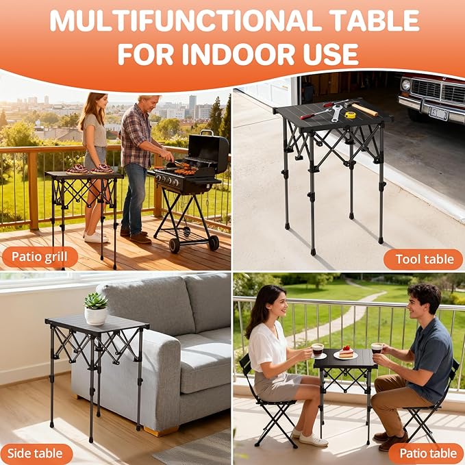 FUNYKICH Folding Camping Table(L19.9''xW16.1''), Aluminum Roll-up Portable Picnic Table with 2 Adjustable Height(17.3'' & 27.6'') for Picnic, Camping, BBQ, Party, Backyard, Beach