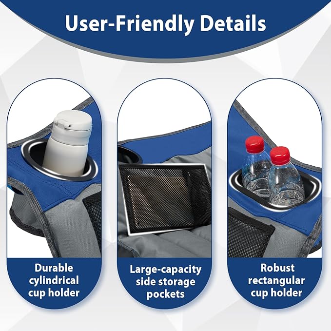 Youtanic Oversized Camping Chair, Portable Folding Camping Chairs with Side Pocket, Cup Holder and Carry Bag, Heavy Duty Outdoor Camping Chairs for Adults, Fishing, Sports, Trip, up to 400lbs, Style 6