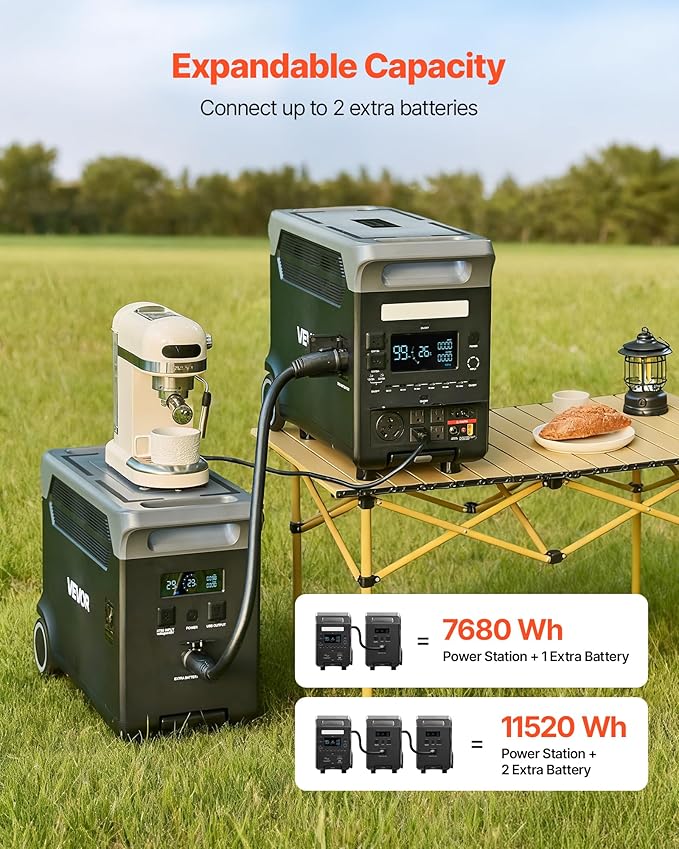 VEVOR Extra Battery for Portable Power Station, 3840Wh LiFePO4 Extra Expansion Battery with 3 Output Ports for Home Use, Outdoor Camping, Road Trips, RVs, Emergencies