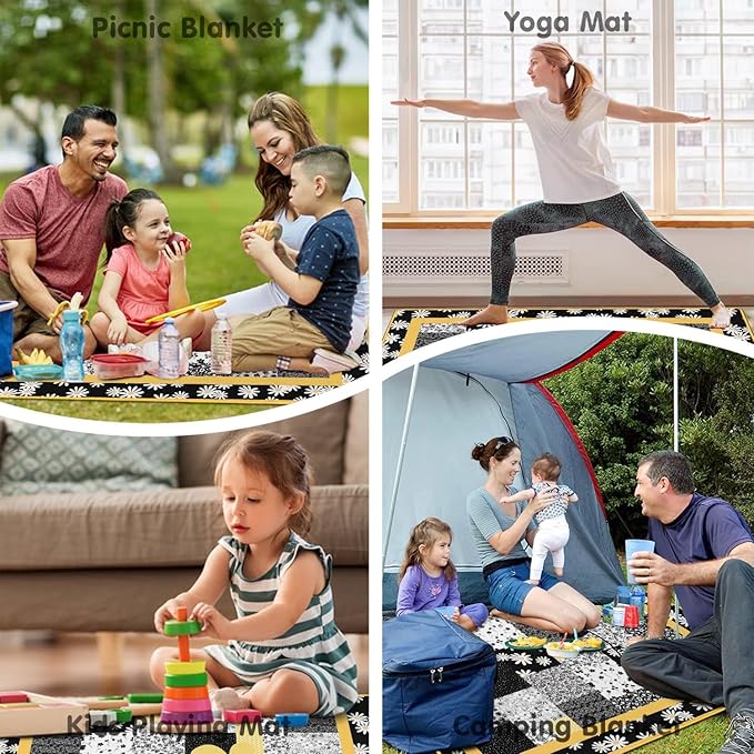 Supfitness Extra Large Picnic Blankets Waterproof Foldable (80 "x 80") Beach Blanket Waterproof Sandproof,3-Layer Thicking Mat Outdoor Packable Camping Blanket