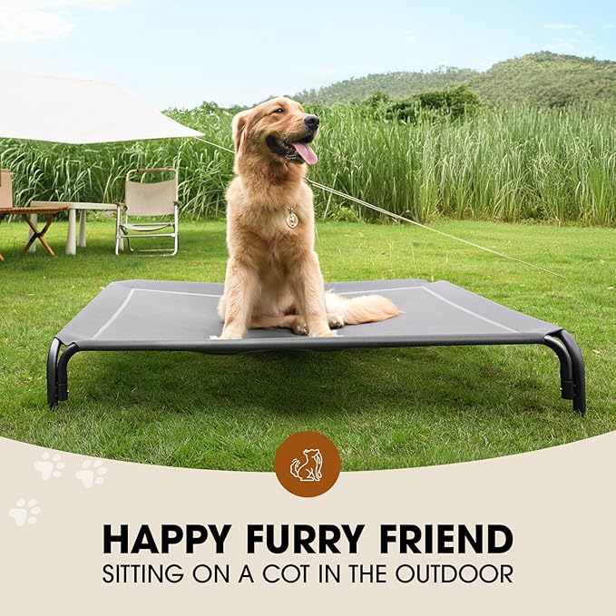 Czpalo Elevated Dog Bed, Raised Outdoor Dog Bed for Medium Sized Dog, Portable Cooling Pet Cot with Breathable & Washable Mesh, Indoor & Outdoor Pet Hammock with Skid-Resistant Feet.