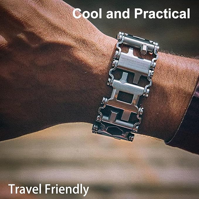 Multitool Bracelet 29 in 1 Tools Bracelet for Men and Women, Stainless Steel Multi-Functional Tool, Utility Wrist Survival Band for Sailing Travel Camping Hiking-Silver