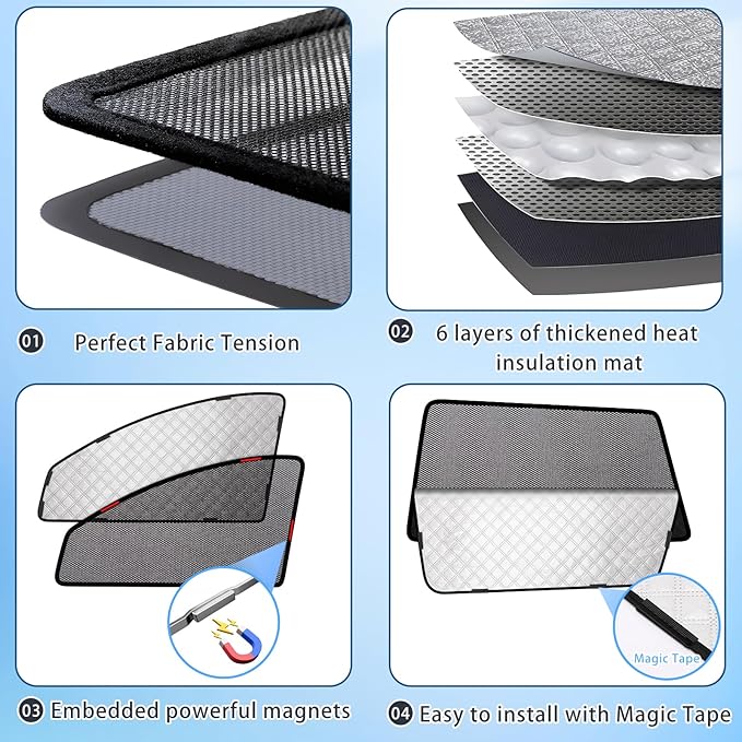 XCBYT Car Window Shades for 2019-2024 Wrangler | 2-in-1 Breathable Mesh & Blackout Side Window Covers | UV Protection & Privacy for Baby Naps, Camping & Car Rest (4 PCS)