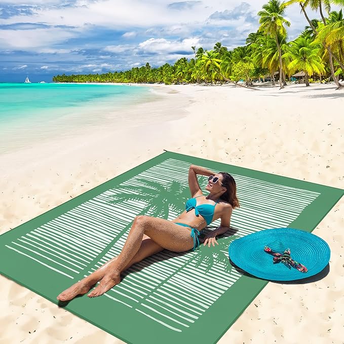 HIHOHO Beach Blanket Waterproof Sandproof Beach Mat for 1-8 Adults Quick Drying Durable Outdoor Picnic Mat for Beach Festival Travel Camping Hiking (COCOTREE, 79"×83"(4 Person))