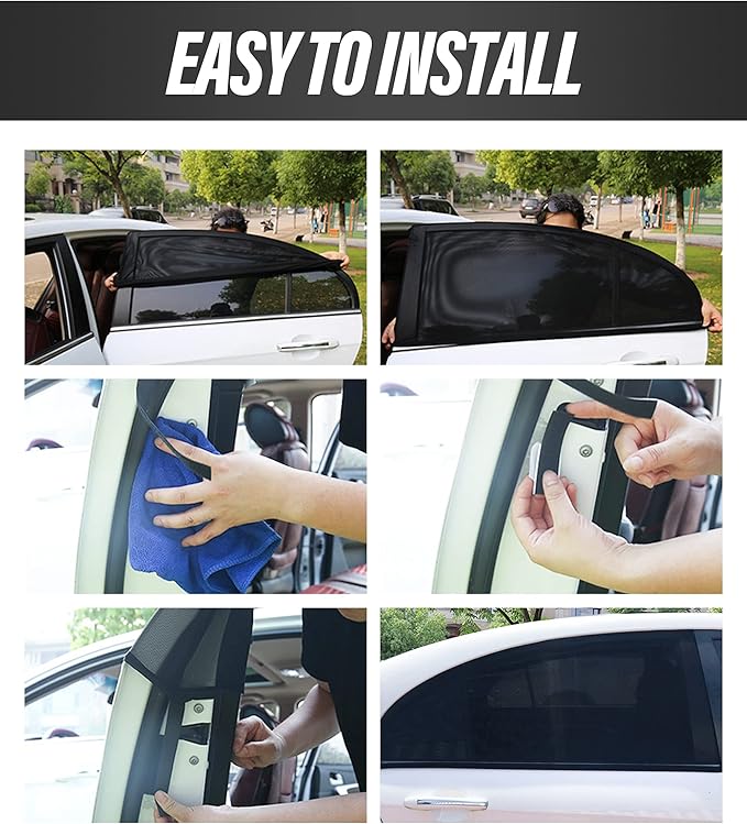 ESEWALAS Car Window Shades,Car Window Covers,Adjustable Elastic Fabric Sun Shade for Automotive Heat and UV Protection,Breathable Mesh Windows Screen,Fits Most Cars,Sedans,SUVs,MPVs,Pickup,Truck