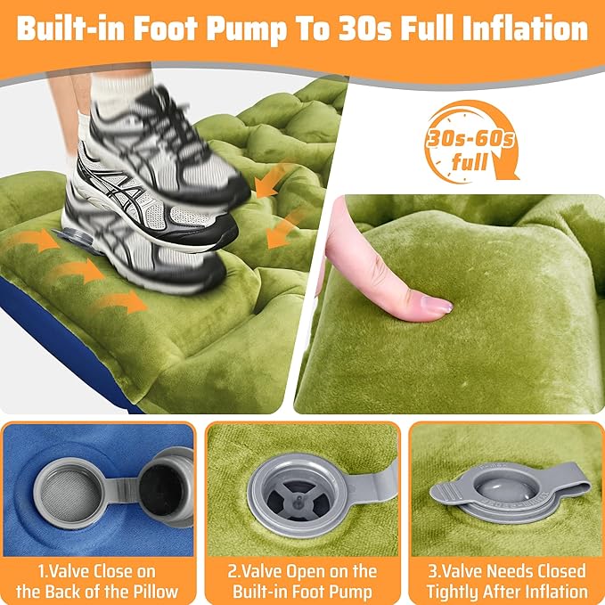 4" Thick Double-Sided Camping Sleeping Pad | Warm Velvet Top, Waterproof Nylon Bottom | Inflatable Mattress for Backpacking & Cold Weather