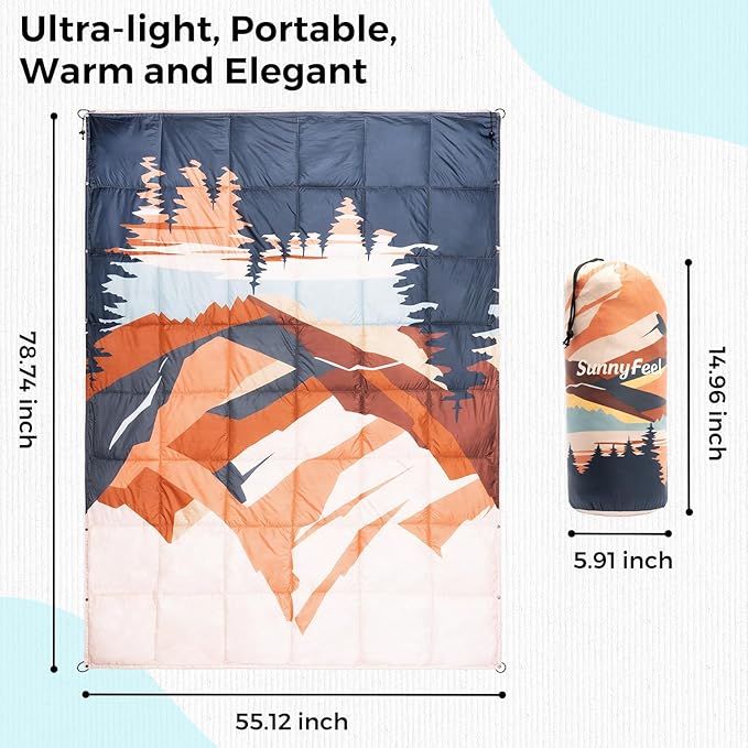 SUNNYFEEL Outdoor Camping Blanket,55"x79", Single-Sided Printed Polyester Camping Blanket for Traveling Hiking Picnic Stadium Beach Party,Mountains
