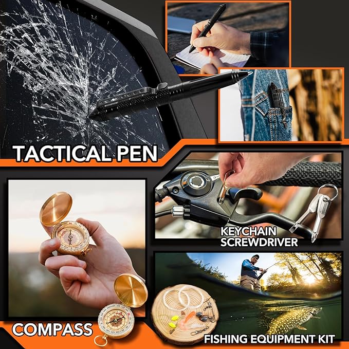 Dusor 19 in 1 Survival Kit Gifts for Men, Father' s Day Gifts from Daughter Son, Hunting Fishing Gift for Dad Husband, Fishing Gear and Equipment, Camping Essentials, Gift for Men Who Have Everything