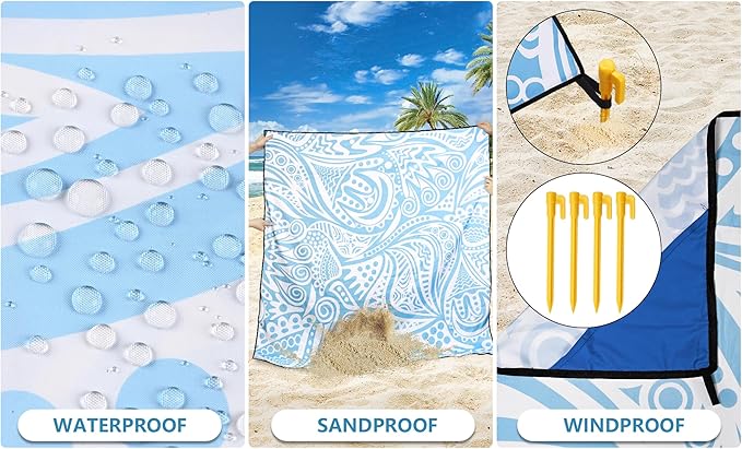 HIHOHO Beach Blanket Waterproof Sandproof Extra Large Beach Mat 79" X 83"/120"x108"for 1-8 Adults Quick Drying Durable Outdoor Picnic Mat for Beach Travel Camping Hiking