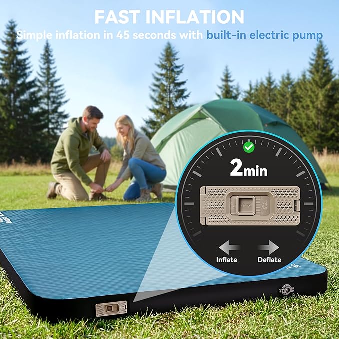 HEETA Self Inflating Sleeping Pad with Electric Pump, 4" Ultra Thick Memory Foam Camping Mattress, 9.5 R-Value Insulated Sleeping Mat, Easy to Inflate & Deflate for Camping Car Travel Tent Cot Bed