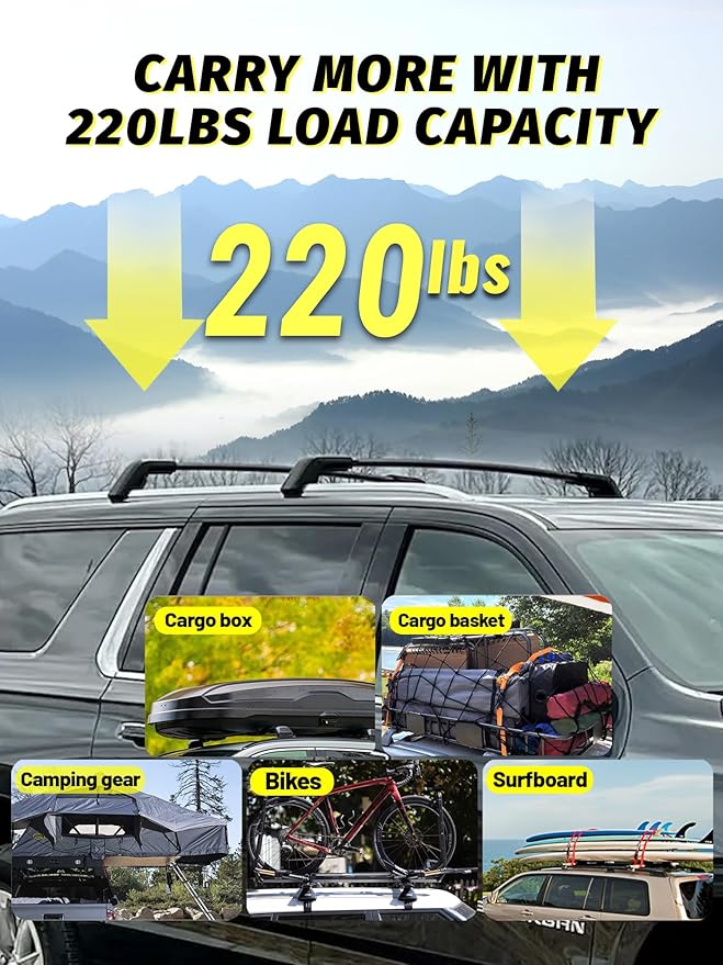 Roof Rack Cross Bars Compatible with 2021-2025 Suburban, Tahoe, GMC Yukon, Yukon XL, Cadillac Escalade ESV with Anti-Theft Lock, Black Matte Aluminum Anti-Corrosion Crossbars