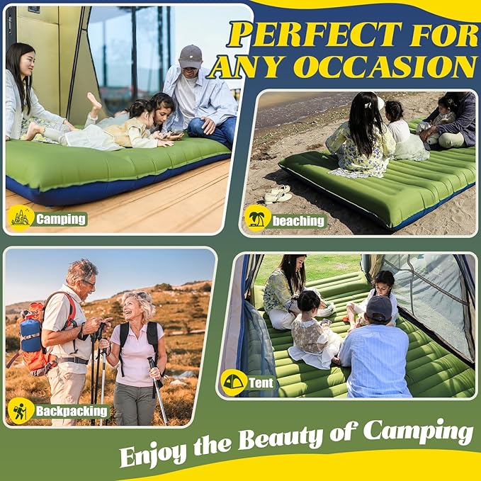 Myxslop Double Sleeping Pad for Camping, 6" Extra-Thick 2 Person Camping Sleeping Pad with Pillow Built-in Foot Pump, Inflatable Sleeping Mat for Backpacking, Tent, Hiking Essentials Gear