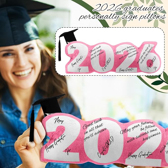 Beeveer Autograph Stuffed Pillow 15.7" Graduation Autograph Stuffed Pillow Graduation Guest Signature Gifts Grad Party Sign in Decor for High School College ()