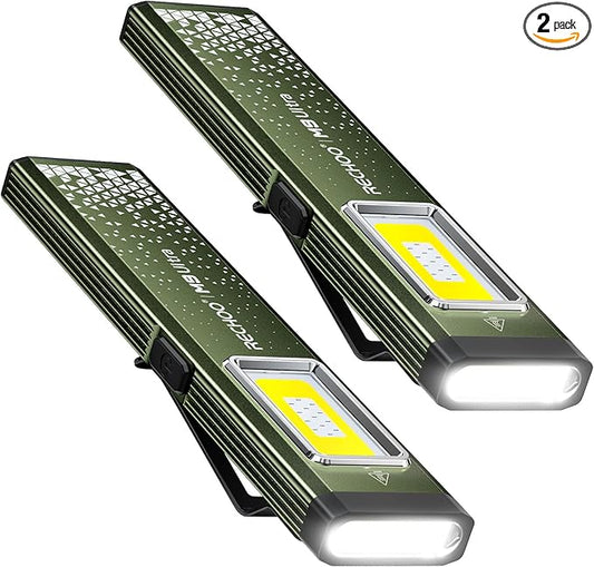 RECHOO Flat EDC Flashlight Rechargeable, 8-Mode Slim Pocket Flashlight with Magnetic Base & Clip, Lightweight Mini Rechargeable Flashlights for Everyday Carry, Working, Camping, Car Repair & Emergency