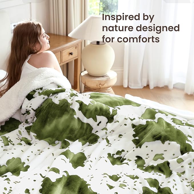 Heated Blanket Queen Blanket - Fast Heating Electric Blanket, Soft Flannel Heated Queen with 4 Time Settings,10 Heating Settings, Warm Gifts for Women & Mom & Grandma(84"x90"Cow Print Sage)