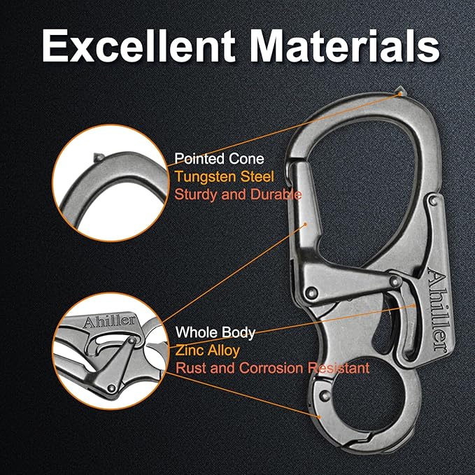 Ahiller Carabiner Keychain Clip, Double Lock Designed - Tungsten Steel Tip, Multifounction Tools for Camping, Hiking, Fishing, Outdoor Survival