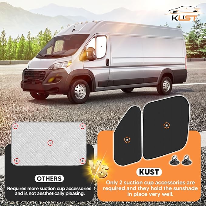 KUST 4-Pack Side Window Sun Shade for 2014-2025 Dodge RAM ProMaster 1500 2500 3500, Interior Accessories Cargo Van Sunshade Full Coverage Window Shades Silver & Black, Sun Shield Blocks UV Rays Heat