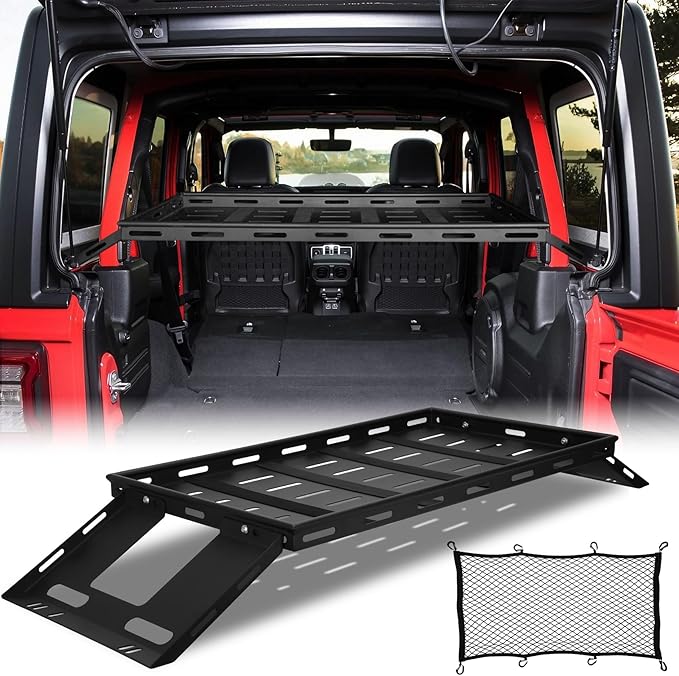 Interior Rear Trunk Cargo Rack Basket Tray Storage Luggage Carrier Fits 2007-2026 Jeep Wrangler JK JKU & JL JLU Unlimited （4 Door Hardtops）, Perfect for Jeep Wrangler JK JL Interior Rear Cargo Storage