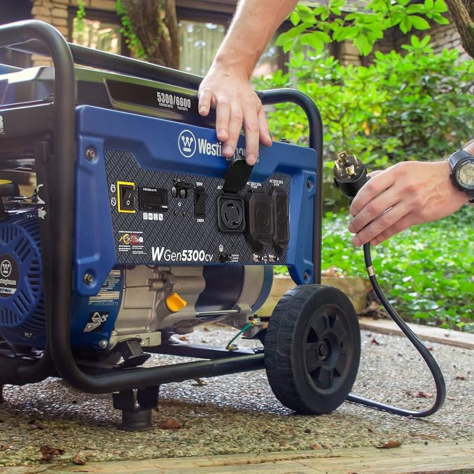 Westinghouse 6600 Peak Watt Home Backup Portable Generator, Transfer Switch Ready 30A Outlet, RV Ready 30A Outlet, Gas Powered, CO Sensor