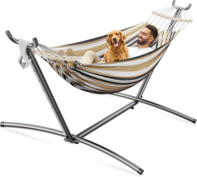 ANAGOO Double Hammock, Heavy Duty Portable, 500 lb Weight Capacity, Perfect for Both Indoors and Outdoors, 2 Person Hammock with Carrying Bag, Coffee