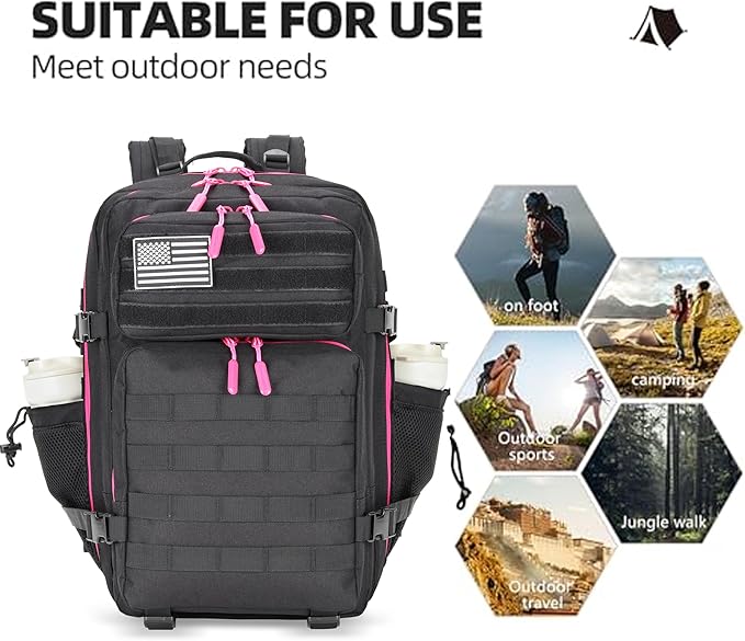 Lovelinks21 45L Tactical Assault Backpack 3 day assault pack with Molle Waterproof backpack Rucksack for Tactical Backpacks (Black Rose)