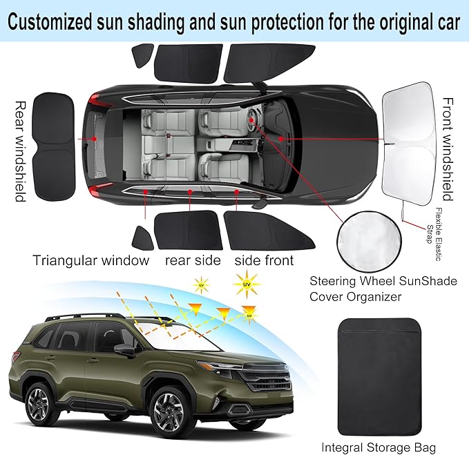 TINGLU Window Shades for Subaru Forester 2025 2026 Accessories Car Side Full Windows Rear Triangular Windshield Sun Shade Sun UV Rays & Privacy Protection for Camping 8PCS