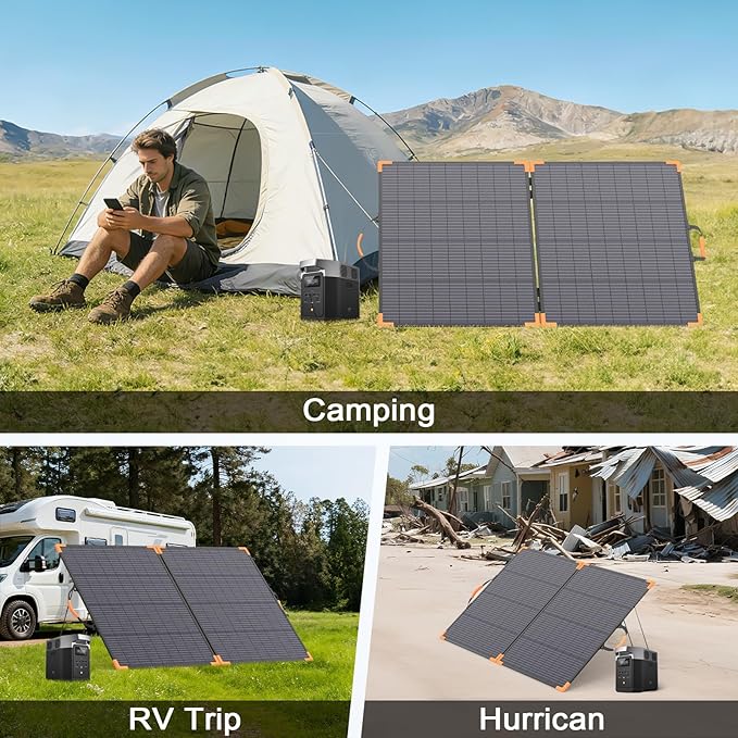 200 Watt Bifacial Portable Solar Panel, 20V Foldable Solar Charger for Power Station, IP68 Waterproof, 23.5% High Efficiency with 2 Sturdy Kickstands for RV Camping Off-Grid Blackouts