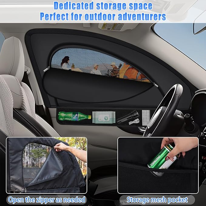 ZATOOTO Car Window Shades for Ford F-150 2021-2024 Car Window Covers Blackout | Double-Layer with Zipper | Airflow and Privacy F-150 Window Screen with Storage Bag for Camping Napping Traveling