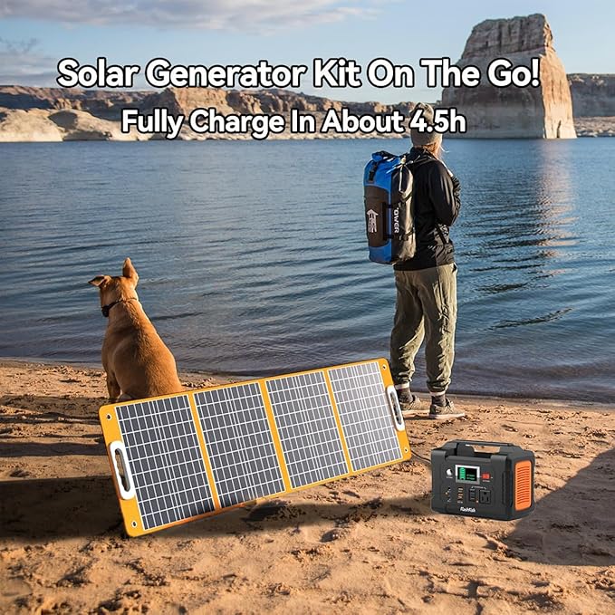 Solar Generator With Solar Panel Included, FF Flashfish 151Wh/40800mAh Portable Power Station+100W Solar Panel(DC/USB-A/USB-C Output), Backup Power Battery For Camping Home Power Outage